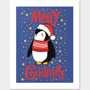 Merry Christmas a cute penguin illustration Posters and Art